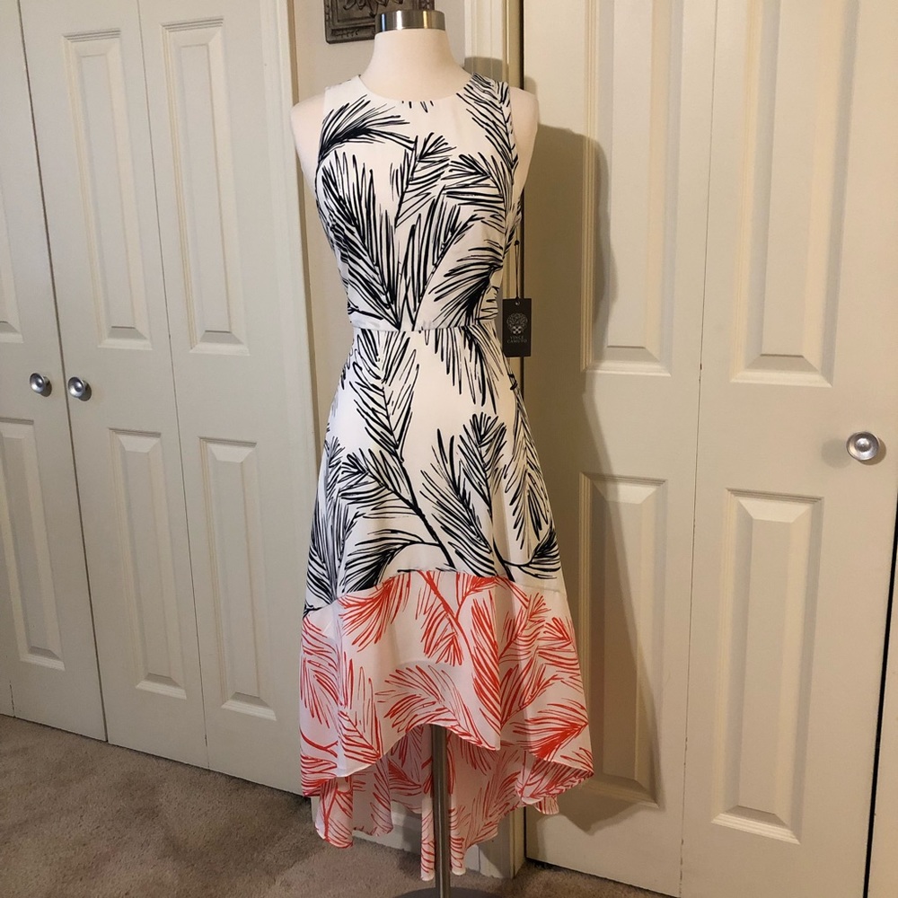 Vince Camuto High Low Tropical Floral Palm Dress
